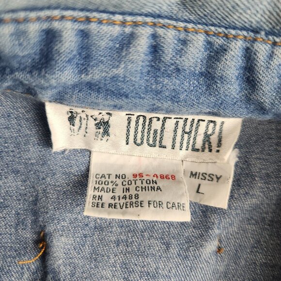 Vintage Denim Shirt Women’s Large Long Sleeves Button Front Floral Embroidered - Picture 10 of 11